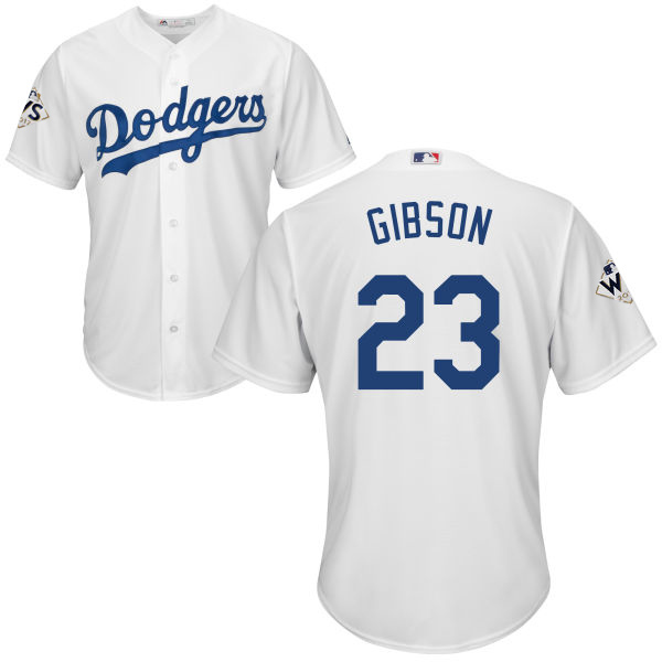 Dodgers #23 Kirk Gibson White Cool Base World Series Bound Stitched Youth MLB Jersey - Click Image to Close